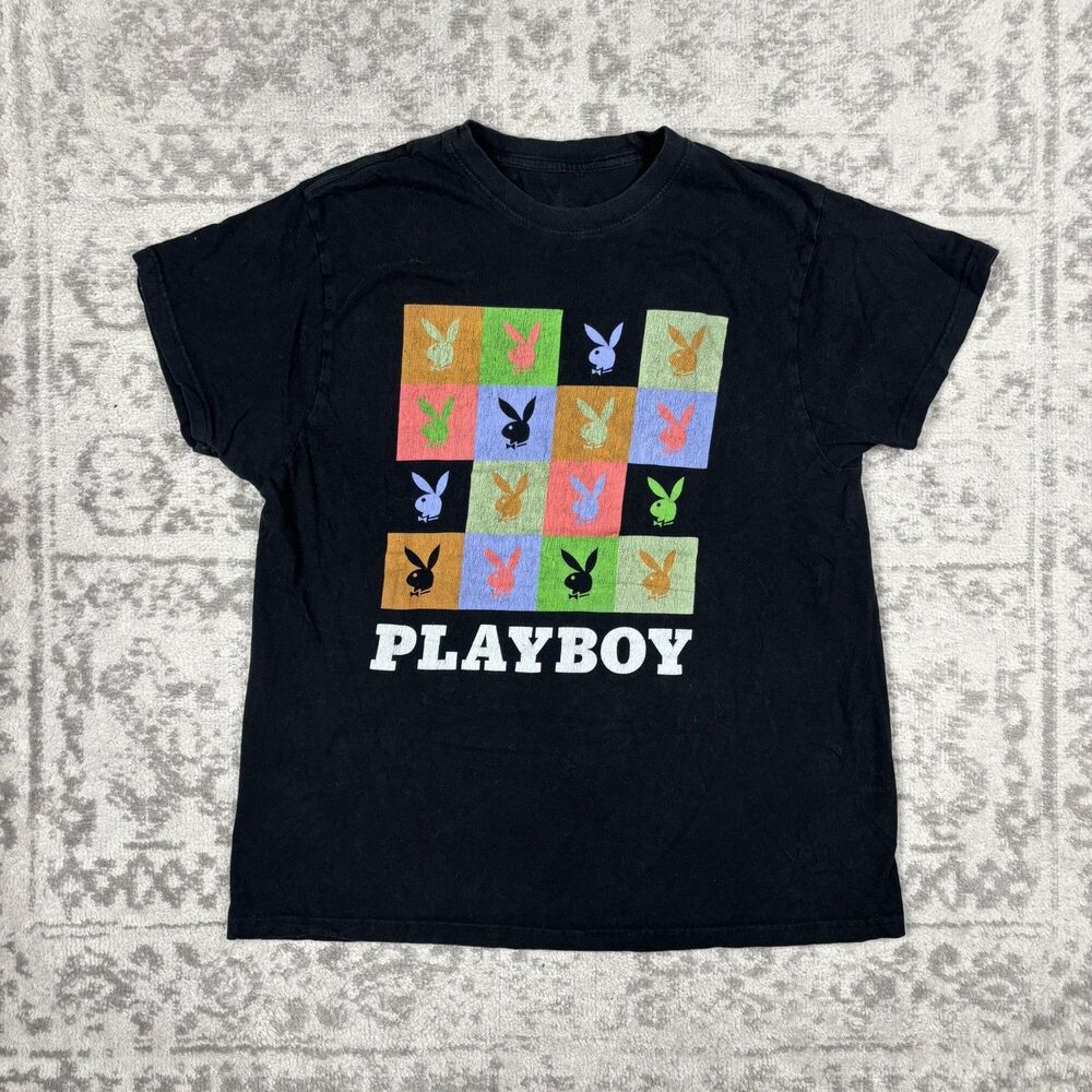 Playboy Multicolor Shirt Black Casual Nostalgia Y2K Classic Tee Size Medium